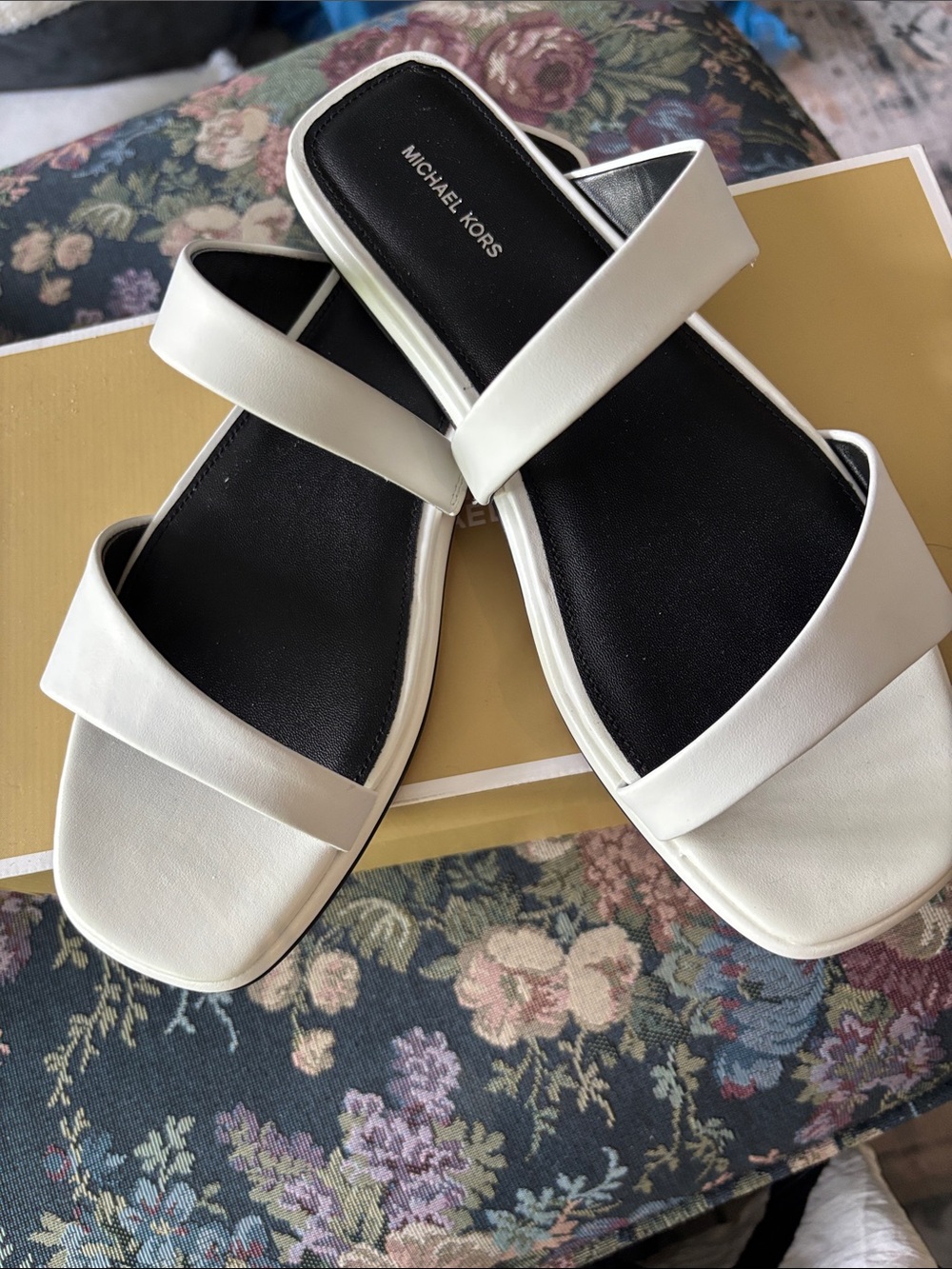 Michael Kors White Double-Strap Slide Sandals Size 8
